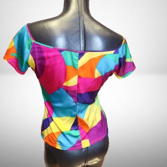 Genny Multicolor Stretch Off The Shoulder Stunning Top / Blouse Size: 38 - Picture 3 of 14